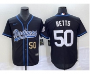 Men's Los Angeles Dodgers #50 Mookie Betts Number Black With Patch Cool Base Stitched Baseball Jersey