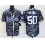 Men's Los Angeles Dodgers #50 Mookie Betts Number Gray Camo Cool Base With Patch Stitched Baseball Jersey