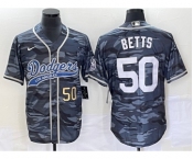 Men's Los Angeles Dodgers #50 Mookie Betts Number Gray Camo Cool Base With Patch Stitched Baseball Jersey
