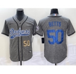 Men's Los Angeles Dodgers #50 Mookie Betts Number Grey Gridiron Cool Base Stitched Baseball Jersey