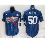 Mens Los Angeles Dodgers #50 Mookie Betts Number Rainbow Blue Red Pinstripe Mexico Cool Base Nike Jersey