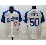 Men's Los Angeles Dodgers #50 Mookie Betts Number White Blue Fashion Stitched Cool Base Limited Jerseys