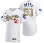 Men's Los Angeles Dodgers #50 Mookie Betts Olive Gold 2020 World Series Champions Authentic Jersey