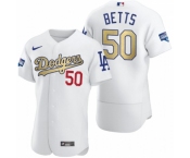 Men's Los Angeles Dodgers #50 Mookie Betts Olive Gold 2020 World Series Champions Authentic Jersey