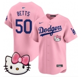 Men's Los Angeles Dodgers #50 Mookie Betts Pink 2025 Hello Kitty Vapor Limited Stitched Baseball Jersey