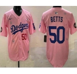 Men's Los Angeles Dodgers #50 Mookie Betts Pink 2025 Tokyo Series Limited Jersey