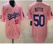 Men's Los Angeles Dodgers #50 Mookie Betts Pink 2025 Tokyo Series Limited Jersey