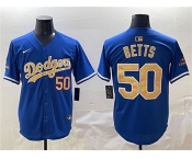 Men's Los Angeles Dodgers #50 Mookie Betts Royal 2025 Gold Collection Limited Stitched Baseball Jersey