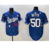 Men's Los Angeles Dodgers #50 Mookie Betts Royal 2025 Tokyo Series Limited Stitched Baseball Jersey