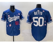 Men's Los Angeles Dodgers #50 Mookie Betts Royal 2025 Tokyo Series Limited Stitched Baseball Jersey