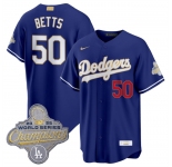 Men's Los Angeles Dodgers #50 Mookie Betts Royal 2026 Alternate Gold Collection Stadium Stitched Baseball Jersey