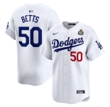 Men's Los Angeles Dodgers #50 Mookie Betts White 2024 World Series Home Limited Cool Base Stitched Baseball Jersey