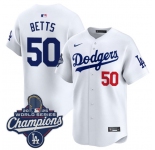 Men's Los Angeles Dodgers #50 Mookie Betts White 2025 Champions Stitched Baseball Jersey
