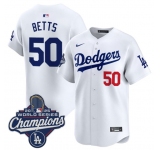 Men's Los Angeles Dodgers #50 Mookie Betts White 2025 Champions Stitched Baseball Jersey