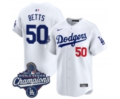 Men's Los Angeles Dodgers #50 Mookie Betts White 2025 Champions Stitched Baseball Jersey