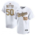 Men's Los Angeles Dodgers #50 Mookie Betts White 2025 Gold Collection Limited Stitched Baseball Jersey
