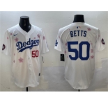 Men's Los Angeles Dodgers #50 Mookie Betts White 2025 Tokyo Series Limited Stitched Baseball Jersey