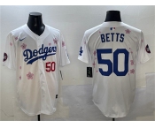 Men's Los Angeles Dodgers #50 Mookie Betts White 2025 Tokyo Series Limited Stitched Baseball Jersey