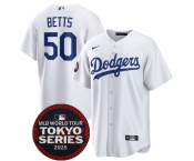 Men's Los Angeles Dodgers #50 Mookie Betts White 2025 World Tour Tokyo Series Home Stitched Baseball Jersey