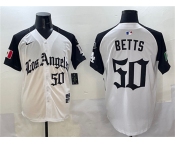 Men's Los Angeles Dodgers #50 Mookie Betts White Black Mexico 2025 LA Gothic Style With Fernando Patch Vapor Premier Limited Stitched Baseball Jersey