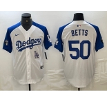 Men's Los Angeles Dodgers #50 Mookie Betts White Blue Fashion Stitched Cool Base Limited Jersey