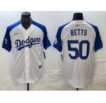 Men's Los Angeles Dodgers #50 Mookie Betts White Blue Fashion Stitched Cool Base Limited Jerseys