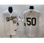 Men's Los Angeles Dodgers #50 Mookie Betts White Gold Limited Stitched Baseball Jersey