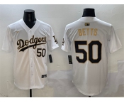Men's Los Angeles Dodgers #50 Mookie Betts White Gold Limited Stitched Baseball Jersey