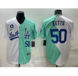 Men's Los Angeles Dodgers #50 Mookie Betts White Green Number 2022 Celebrity Softball Game Cool Base Jersey1