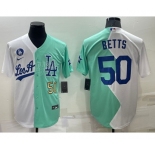 Men's Los Angeles Dodgers #50 Mookie Betts White Green Number 2022 Celebrity Softball Game Cool Base Jersey
