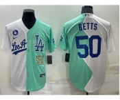 Men's Los Angeles Dodgers #50 Mookie Betts White Green Number 2022 Celebrity Softball Game Cool Base Jersey