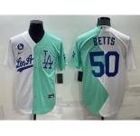 Men's Los Angeles Dodgers #50 Mookie Betts White Green Two Tone 2022 Celebrity Softball Game Cool Base Jersey