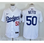 Men's Los Angeles Dodgers #50 Mookie Betts White Home Limited Stitched Baseball Jersey