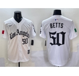 Men's Los Angeles Dodgers #50 Mookie Betts White Mexico 2025 LA Gothic Style With Fernando Patch Vapor Premier Limited Stitched Baseball Jersey