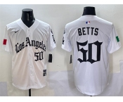 Men's Los Angeles Dodgers #50 Mookie Betts White Mexico 2025 LA Gothic Style With Fernando Patch Vapor Premier Limited Stitched Baseball Jersey