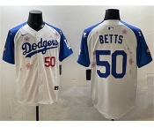 Men's Los Angeles Dodgers #50 Mookie Betts White Royal 2025 Tokyo Series Limited Stitched Baseball Jersey