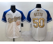 Men's Los Angeles Dodgers #50 Mookie Betts White Royal Gold 2024 World Series Champions Vapor Limited Stitched Baseball Jersey