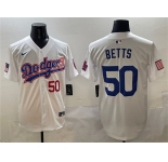 Men's Los Angeles Dodgers #50 Mookie Betts White With American Flag Patch Limited Stitched Baseball Jersey