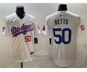 Men's Los Angeles Dodgers #50 Mookie Betts White With American Flag Patch Limited Stitched Baseball Jersey