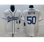 Men's Los Angeles Dodgers #50 Mookie Betts White With Patch Cool Base Stitched Baseball Jersey1