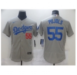 Men's Los Angeles Dodgers #55 Albert Pujols Grey Nike Road Flex Base Authentic Collection Baseball Jersey