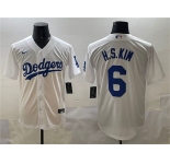Men's Los Angeles Dodgers #6 H.S.Kim White Cool Base Stitched Baseball Jersey