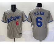 Men's Los Angeles Dodgers #6 Hyeseong Kim Number Grey With los Cool Base Stitched Jersey