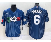 Men's Los Angeles Dodgers #6 Trea Turner Navy Blue Pinstripe 2020 World Series Cool Base Nike Jersey