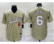 Men's Los Angeles Dodgers #6 Trea Turner Number Cream Pinstripe Stitched MLB Cool Base Nike Jersey