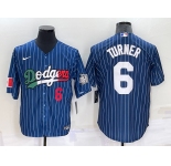 Men's Los Angeles Dodgers #6 Trea Turner Number Navy Blue Pinstripe 2020 World Series Cool Base Nike Jersey