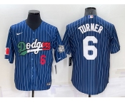 Men's Los Angeles Dodgers #6 Trea Turner Number Navy Blue Pinstripe 2020 World Series Cool Base Nike Jersey