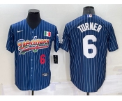 Men's Los Angeles Dodgers #6 Trea Turner Number Rainbow Blue Red Pinstripe Mexico Cool Base Nike Jersey