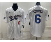 Men's Los Angeles Dodgers #6 Trea Turner Number White Gold Championship Stitched MLB Cool Base Nike Jersey