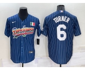 Men's Los Angeles Dodgers #6 Trea Turner Rainbow Blue Red Pinstripe Mexico Cool Base Nike Jersey